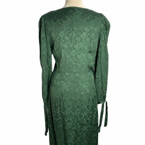 Walter Baker Retro Jacquard Aura Dress 6 Green Floral Long Sleeve V Neck Bow NEW - Picture 7 of 8